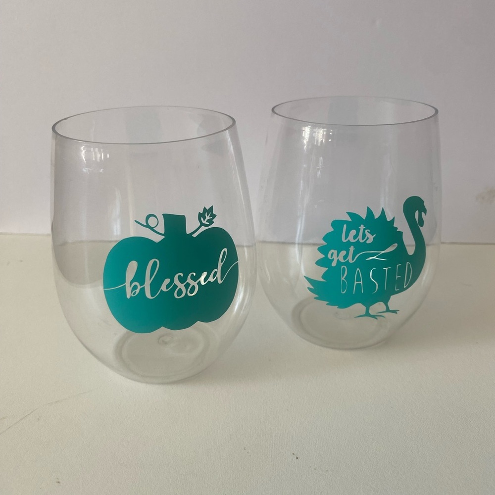 Blessed and Let's Get Basted Wine Glasses